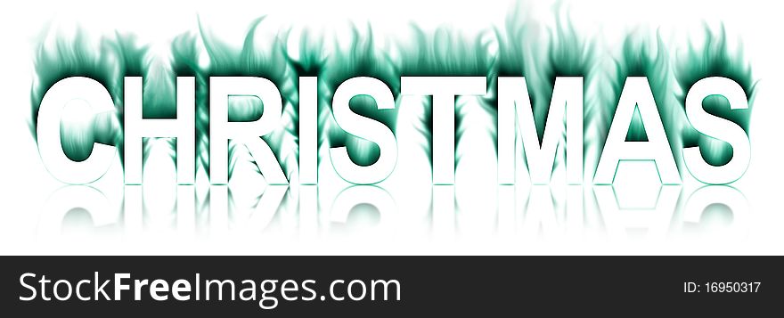 Christmas green fire word isolated on white