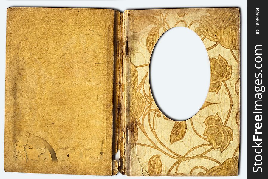 Ancient book with blank page and frame