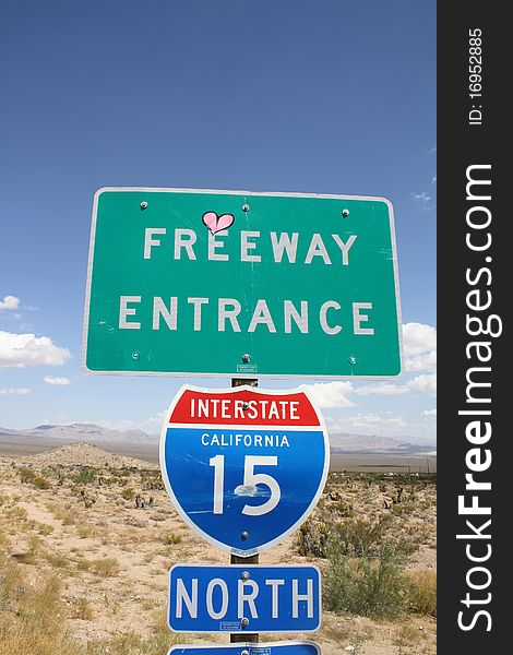 Entrance to Interstate 15 in Californian Desert. Entrance to Interstate 15 in Californian Desert