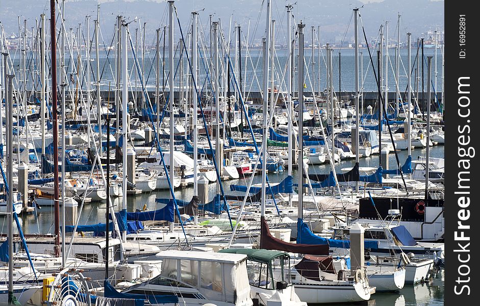 Sailing boats parked at Marina in San Francisco