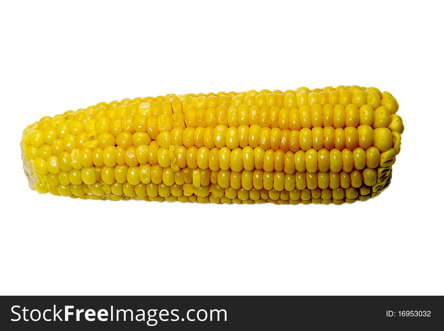 Corn ear taken as macro isolated on the white. Corn ear taken as macro isolated on the white