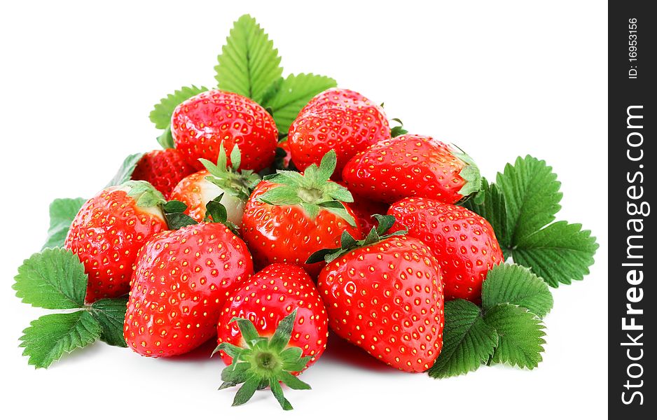 Strawberry with leaves on white background