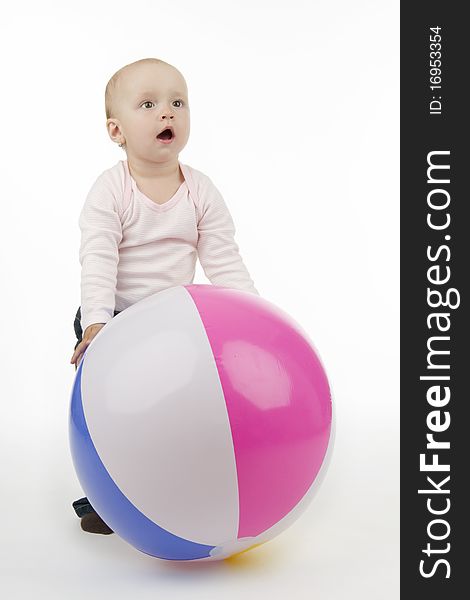 Child with ball, on white background.