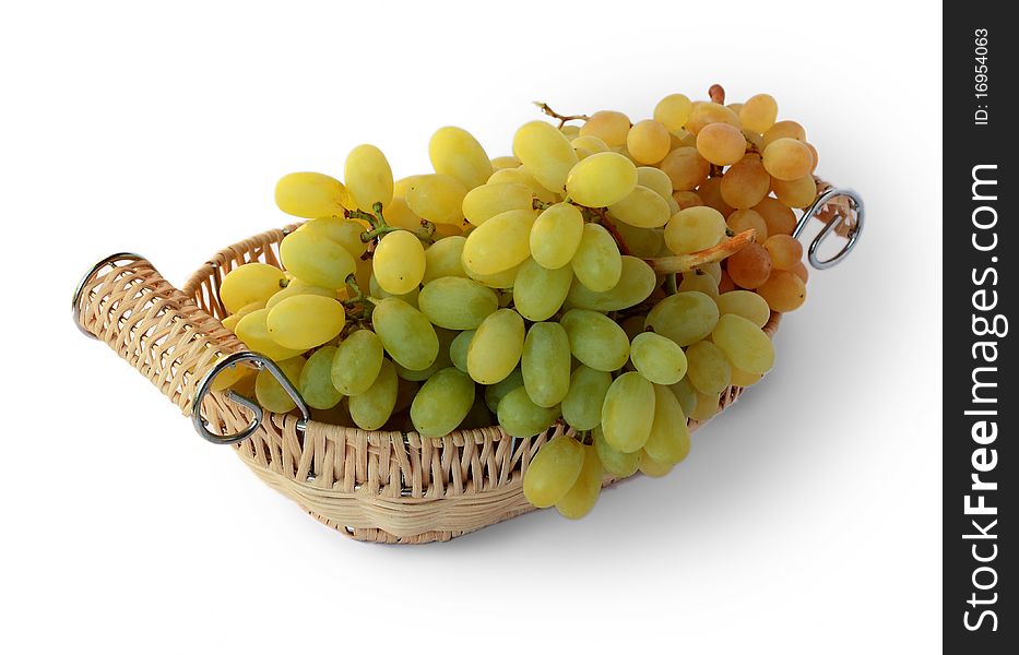 Bunch of grapes in a basket on a white  background
