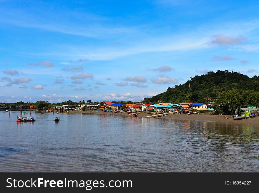 Village in Asia near the river