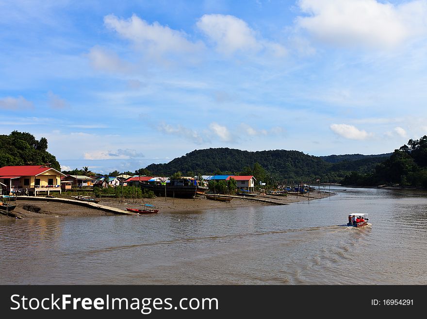 Village with boats in Asia near the river. Village with boats in Asia near the river