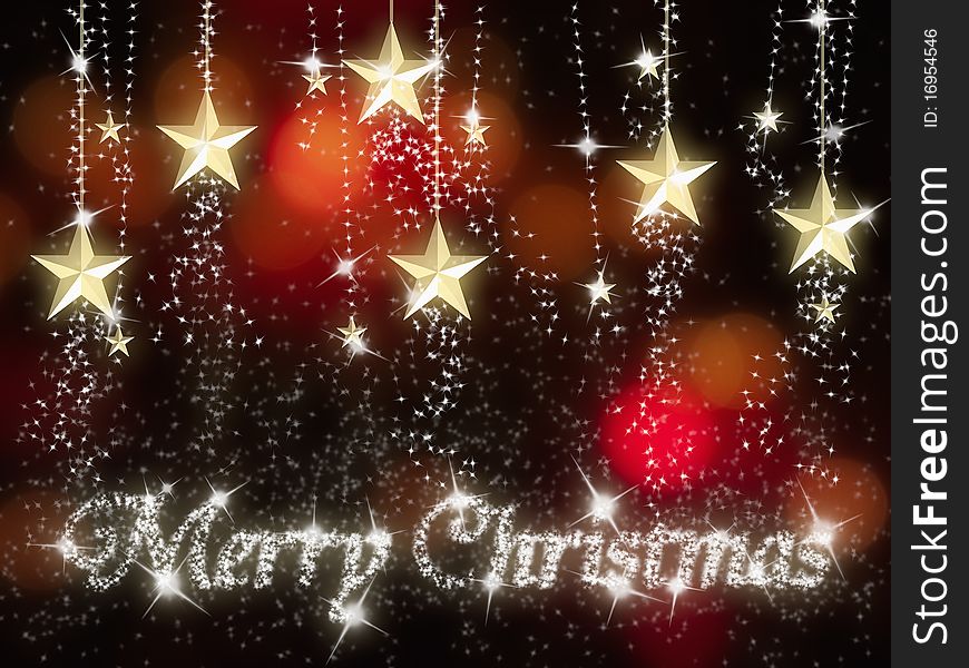 Gold star for marry christmas red light and night background