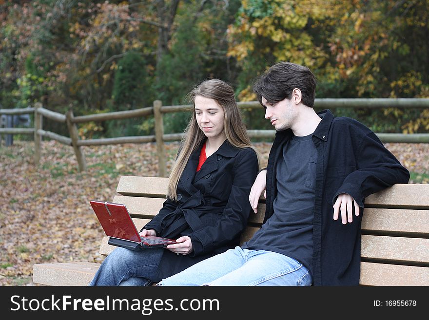 Couple at the park with laptop. Couple at the park with laptop