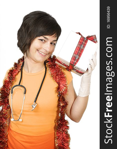 Medical doctor with gift box