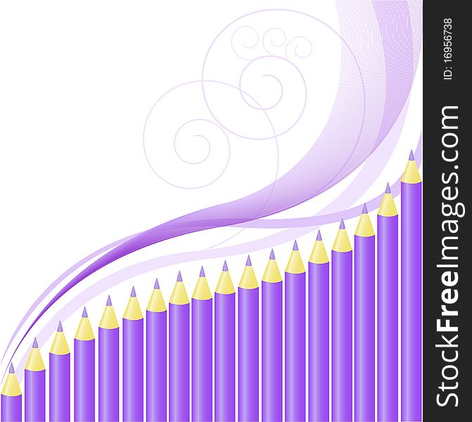 Asymmetric background of purple pencils and wavy lines. Asymmetric background of purple pencils and wavy lines