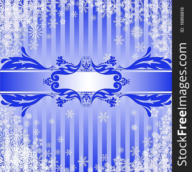 Blue Christmas background with a band of ornamental