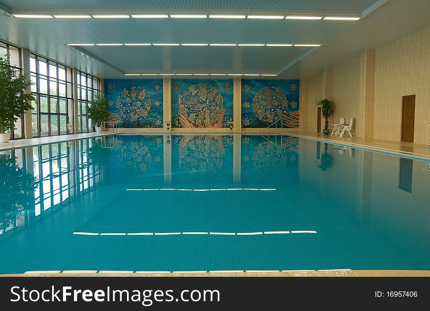 Water azure smooth surface of swimming pool