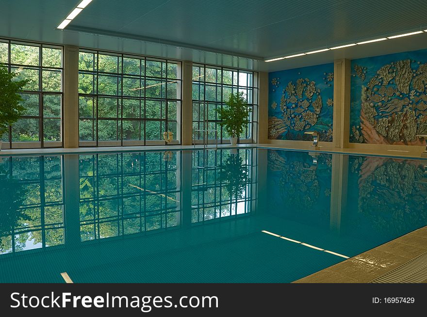 Water azure smooth surface of swimming pool