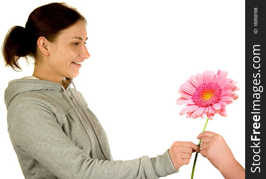 Young lady gets a flower. Young lady gets a flower