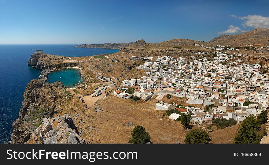 Panorama view of the city of Lindos, Rhodes, Mediterrian. Panorama view of the city of Lindos, Rhodes, Mediterrian