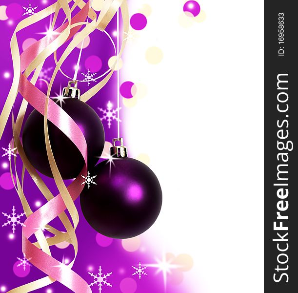 Purple christmas baubles against white background