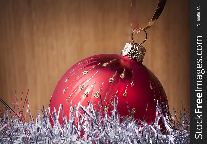 Red christmas balls on wood background. Red christmas balls on wood background