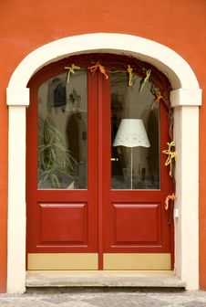 Red Wooden Door Stock Photography