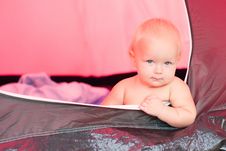 Baby Sit Near Tent Entrance Stock Image Baby Sit Near Tent Entrance Stock Image