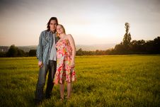 Lovely Couple Flirt In Field On Sunset Stock Photo Lovely Couple Flirt In Field On Sunset Stock Photo