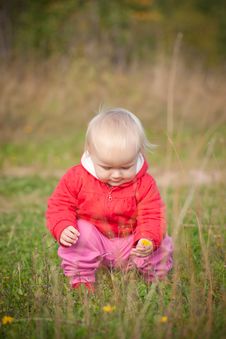 Adorable Baby Sit Near Yellow Flower Royalty Free Stock Image Adorable Baby Sit Near Yellow Flower Royalty Free Stock Image