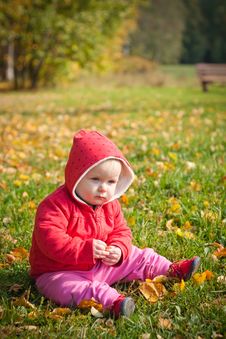 Little Baby Sit On Green Grass With Leafs In Park Royalty Free Stock Photos Little Baby Sit On Green Grass With Leafs In Park Royalty Free Stock Photos