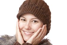 Beautiful Woman With Hands On Face Smiles Happy Stock Photo Beautiful Woman With Hands On Face Smiles Happy Stock Photo