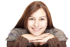 Young Woman With Chin On Hands Smiling Happy Stock Images Young Woman With Chin On Hands Smiling Happy Stock Images
