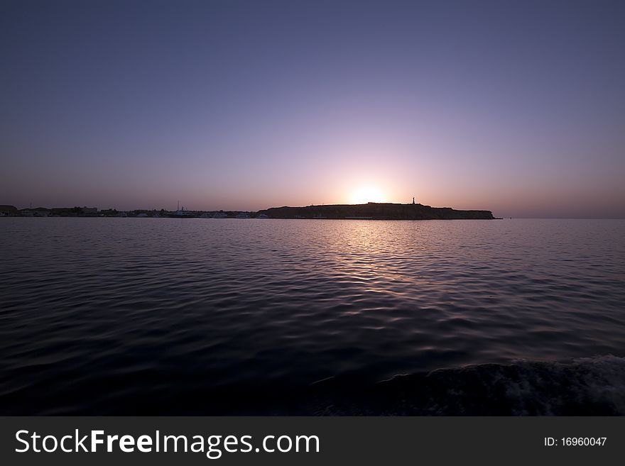 Leaving the harbour at sunset.