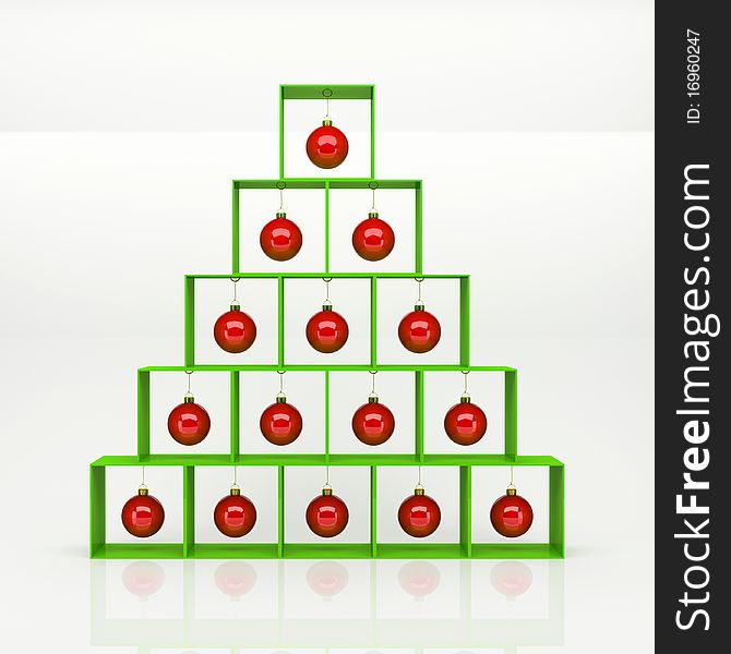 Pyramid in the form of a Christmas tree with red balls. Pyramid in the form of a Christmas tree with red balls