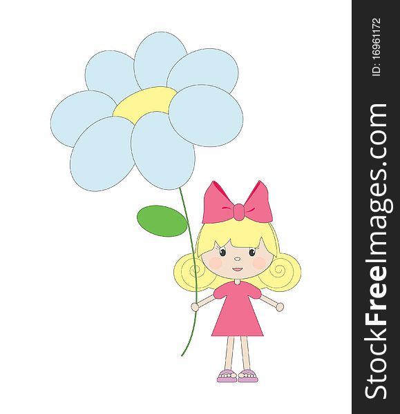 Little girl with flower, isolated