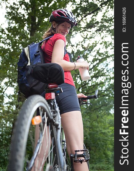 Female biker  on her mountain bike