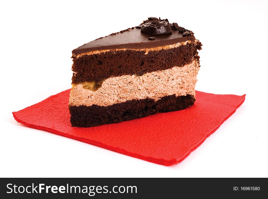 Slice of chocolate cake on a plate