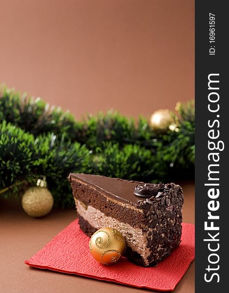 Chocolate cake and xmas decoration