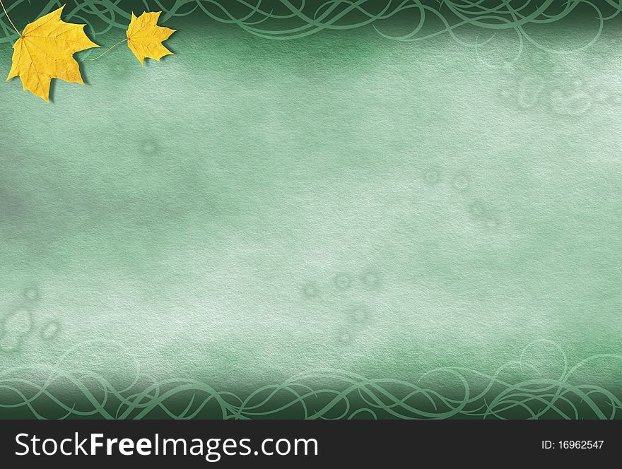 Grungy Leaves Background with swirl decorations and fine parchment texture