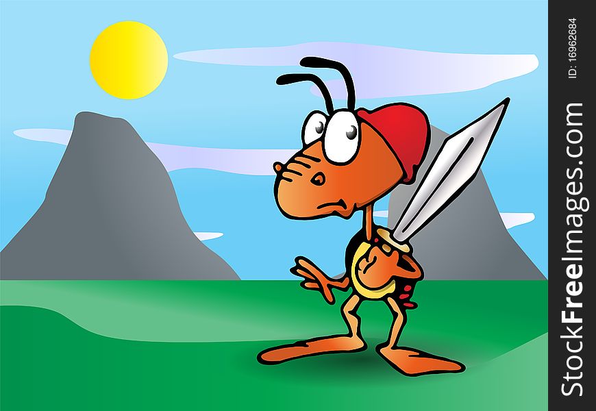 Close up of ant soldier holding sword on nature background. Close up of ant soldier holding sword on nature background