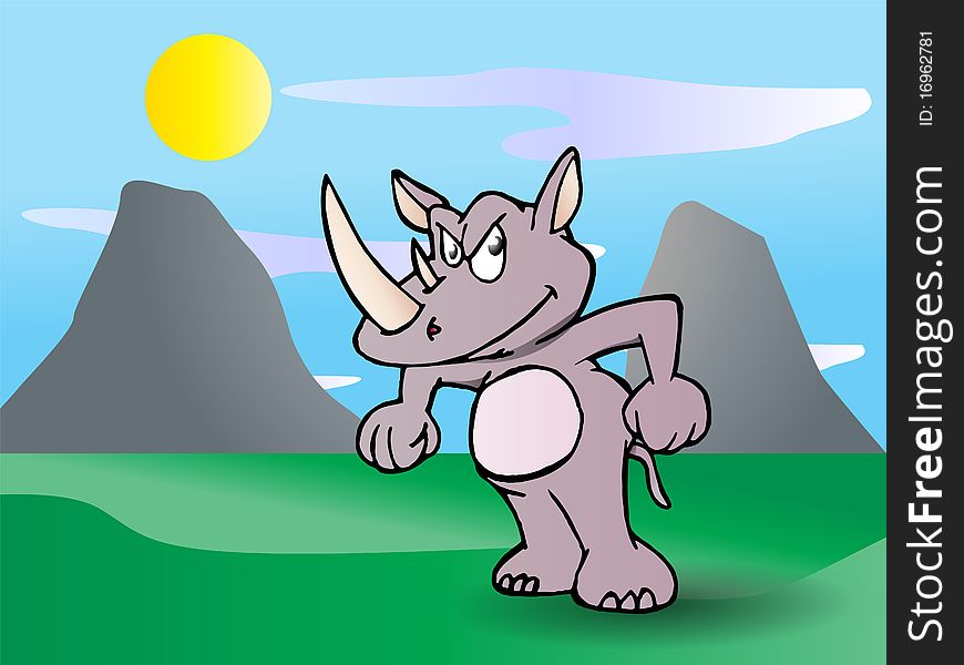 A cute strong rhinoceros illustration on nature background