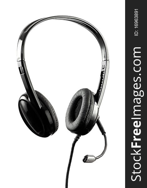 Black stylish headphone with extra microphone isolated over white. Black stylish headphone with extra microphone isolated over white