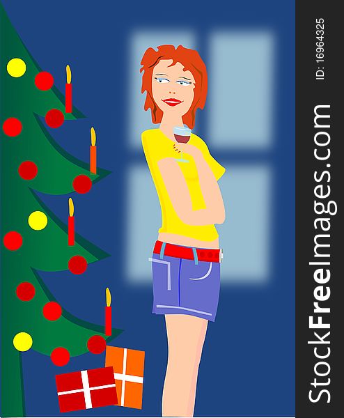 Girl christmas tree holiday female color illustration. Girl christmas tree holiday female color illustration