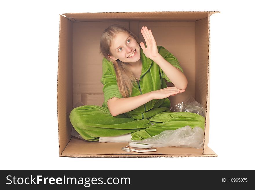 Young adorable businesswoman holding hand up asking for permission