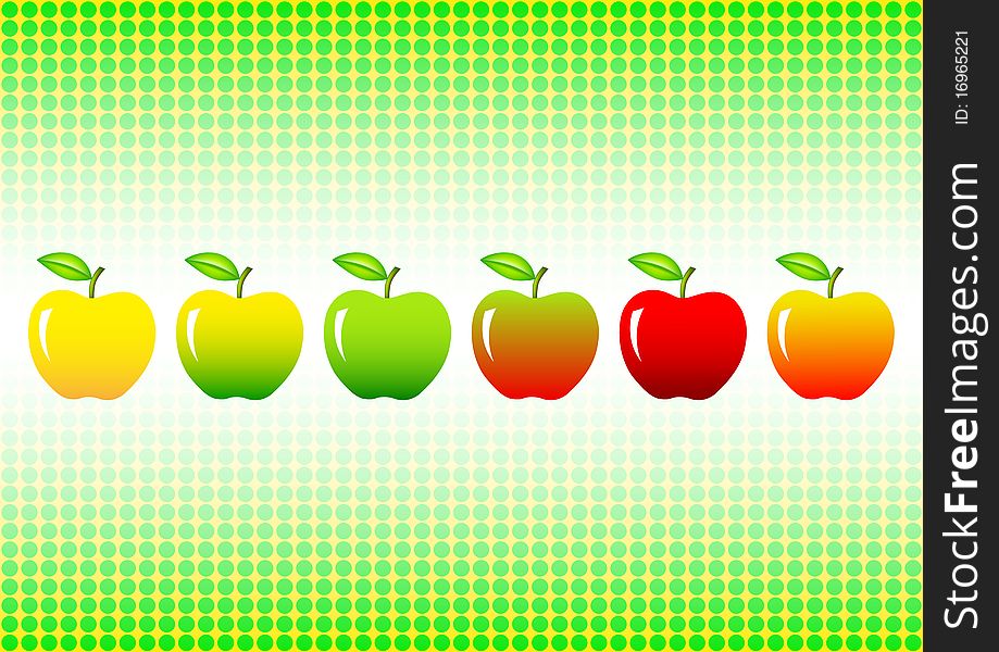 Six apples on a green background. Six apples on a green background