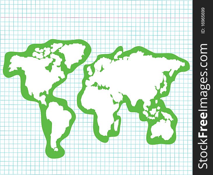 Detailed map of the globe on a sheet in cell