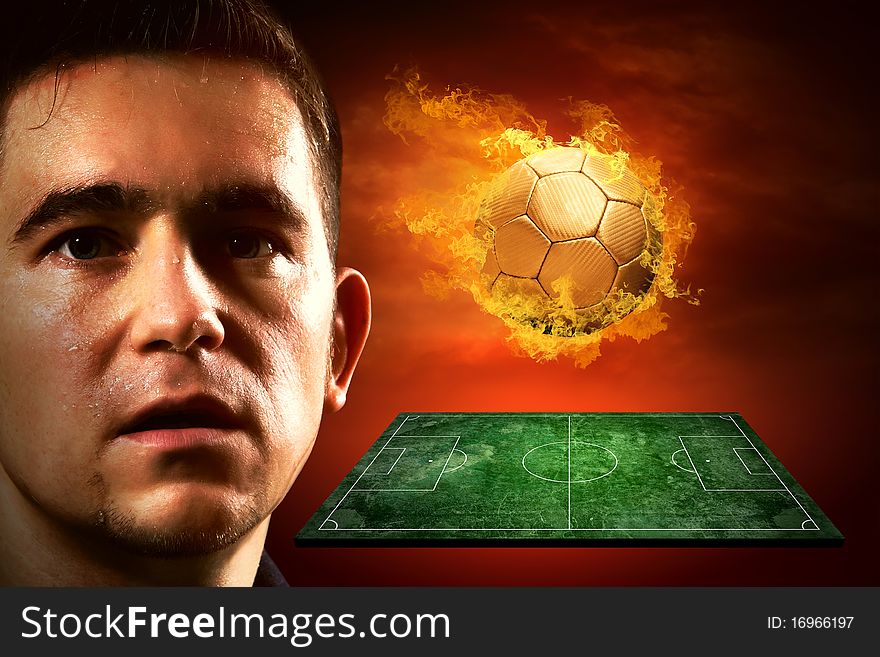 Football player and fire ball on the field