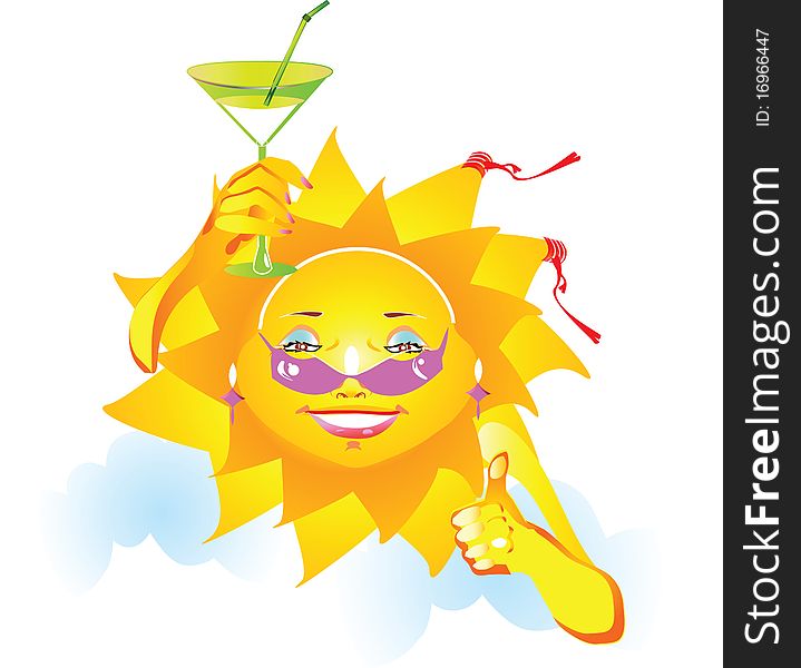 Summer: Fashionable sun with refreshing drink. Summer: Fashionable sun with refreshing drink