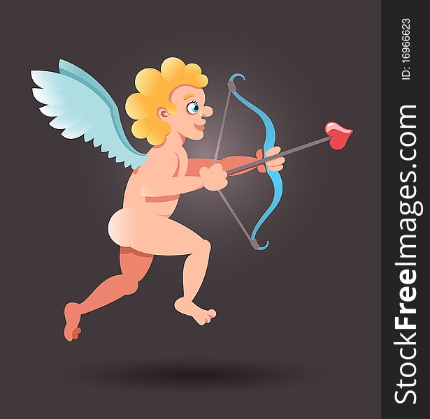 Illustration of cute naked cupid firinng his love arrow. Illustration of cute naked cupid firinng his love arrow