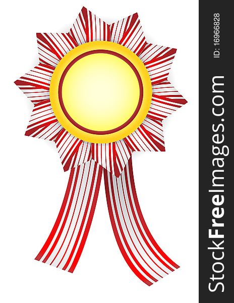 Red-white badge with yellow center. Vector illustration