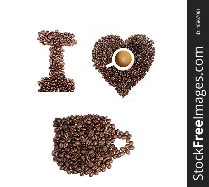 I love coffee concept using coffee bean isolated on white