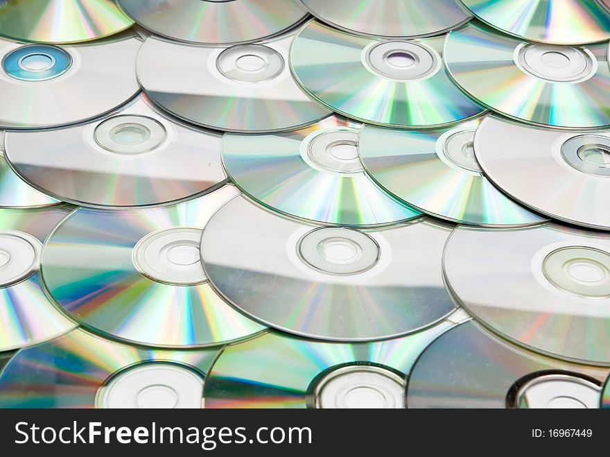 Recordable compact discs in an array. Studio shot. Recordable compact discs in an array. Studio shot