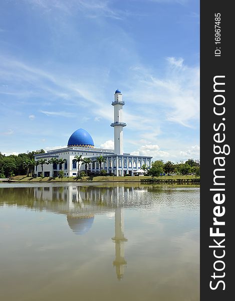 Detail of Modern Mosque against blue sky,in Malaysia.