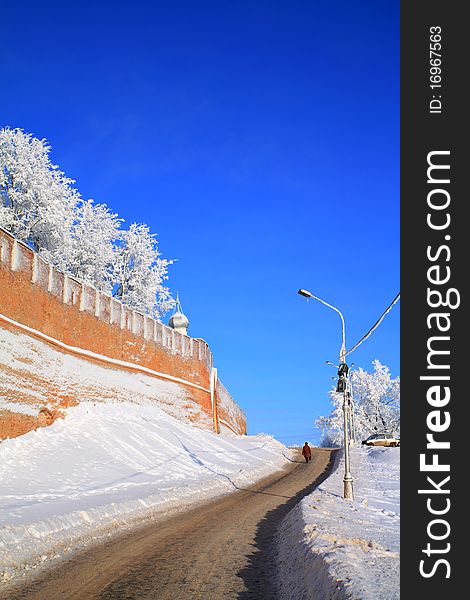 Ancient brick fortress on the snow hill. Ancient brick fortress on the snow hill